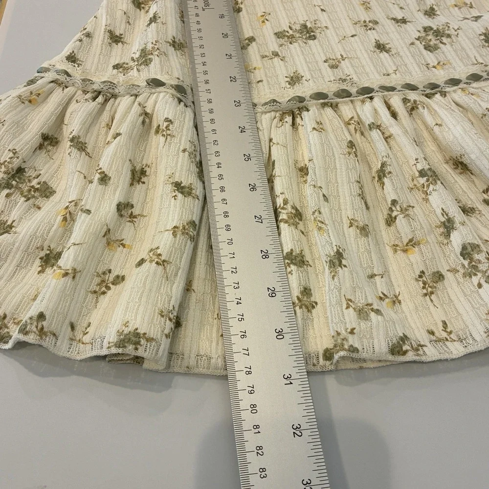 Vintage Y2K Floral Milkmaid Coquette Mini Dress Size M Ivory Romantic Cottage